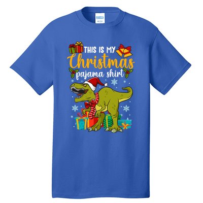 This Is My Christmas Pajamagift Dinosaur With Xmas Hat Gift Tall T-Shirt