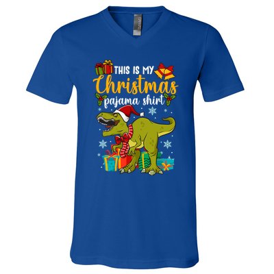 This Is My Christmas Pajamagift Dinosaur With Xmas Hat Gift V-Neck T-Shirt