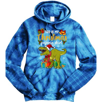 This Is My Christmas Pajamagift Dinosaur With Xmas Hat Gift Tie Dye Hoodie