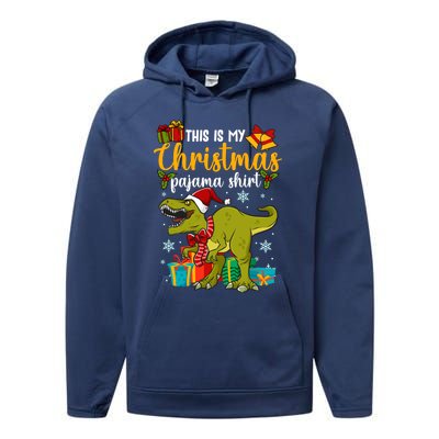 This Is My Christmas Pajamagift Dinosaur With Xmas Hat Gift Performance Fleece Hoodie