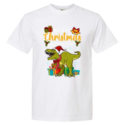 This Is My Christmas Pajamagift Dinosaur With Xmas Hat Gift Garment-Dyed Heavyweight T-Shirt