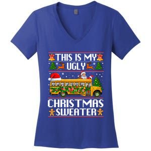 This Is My Ugly Sweater Christmas School Bus Driver Lovers Gift Women's V-Neck T-Shirt