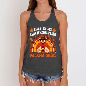 This Is My Thanksgiving Pajama Adult Women's Knotted Racerback Tank