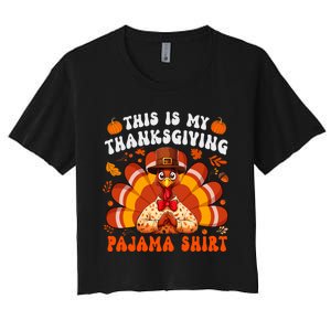 This Is My Thanksgiving Pajama Adult Women's Crop Top Tee