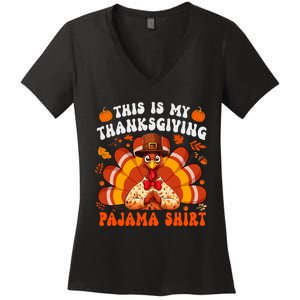 This Is My Thanksgiving Pajama Adult Women's V-Neck T-Shirt