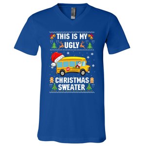 This Is My Ugly Sweater Christmas School Bus Driver Lovers Gift V-Neck T-Shirt