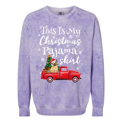 This Is My Christmas Pajama Pug Santa Funny Xmas Tree Long Sleeve Colorblast Crewneck Sweatshirt