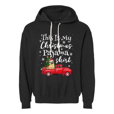 This Is My Christmas Pajama Pug Santa Funny Xmas Tree Long Sleeve Garment-Dyed Fleece Hoodie