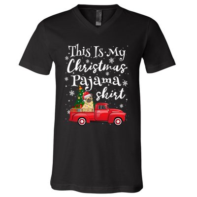 This Is My Christmas Pajama Pug Santa Funny Xmas Tree Long Sleeve V-Neck T-Shirt