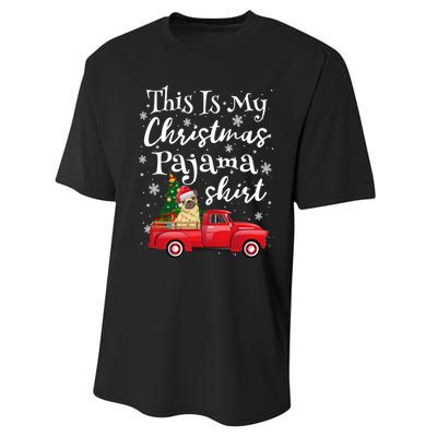 This Is My Christmas Pajama Pug Santa Funny Xmas Tree Long Sleeve Performance Sprint T-Shirt