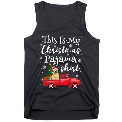 This Is My Christmas Pajama Pug Santa Funny Xmas Tree Long Sleeve Tank Top