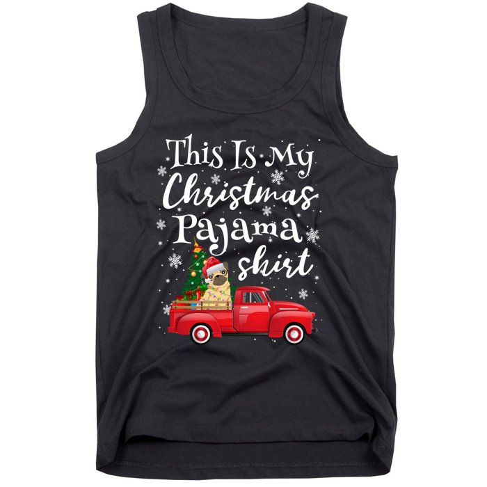 This Is My Christmas Pajama Pug Santa Funny Xmas Tree Long Sleeve Tank Top