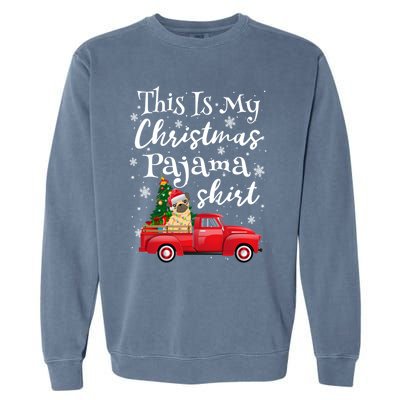 This Is My Christmas Pajama Pug Santa Funny Xmas Tree Long Sleeve Garment-Dyed Sweatshirt