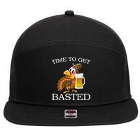 Time To Get Basted Funny Thanksgiving  7 Panel Mesh Trucker Snapback Hat