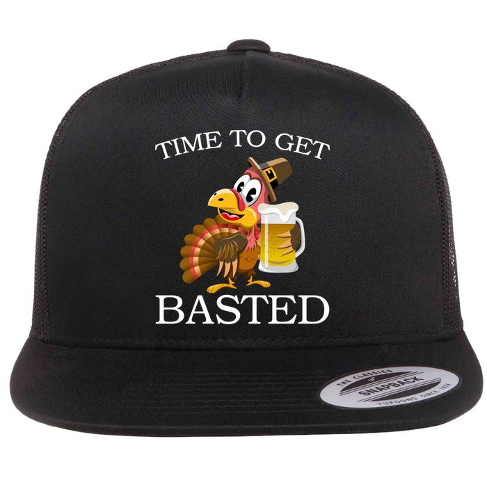 Time To Get Basted Funny Thanksgiving  Flat Bill Trucker Hat