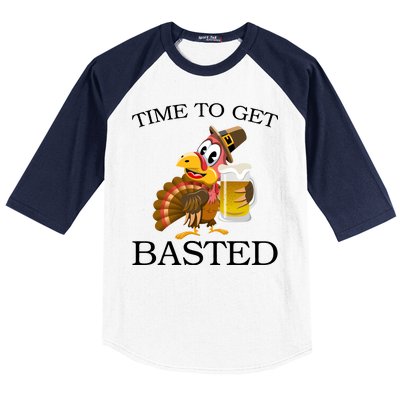 Time To Get Basted Funny Thanksgiving  Baseball Sleeve Shirt