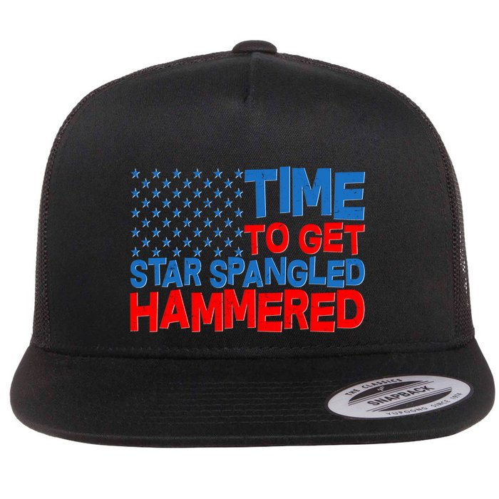 Time To Get Star Spangled Hammered Flat Bill Trucker Hat