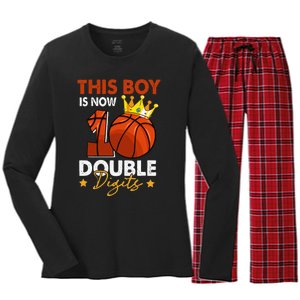 This  Is Now 10 Double Digits Basketball 10th Birthday Women's Long Sleeve Flannel Pajama Set 