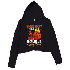 This  Is Now 10 Double Digits Basketball 10th Birthday Crop Fleece Hoodie