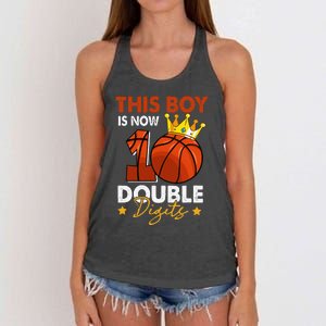 This  Is Now 10 Double Digits Basketball 10th Birthday Women's Knotted Racerback Tank