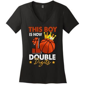 This  Is Now 10 Double Digits Basketball 10th Birthday Women's V-Neck T-Shirt