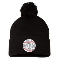 There Is No Crying In Baseball Funny Sports Ball Game Pom Pom 12in Knit Beanie
