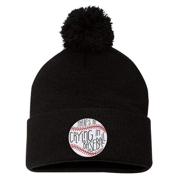 There Is No Crying In Baseball Funny Sports Ball Game Pom Pom 12in Knit Beanie