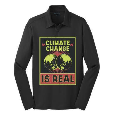 There Is No Planet B Gift Climate Change Is Real Gift Silk Touch Performance Long Sleeve Polo