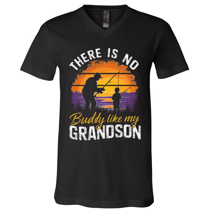 There Is No Buddy Like My Grandson Matching Grandpa Outfit V-Neck T-Shirt