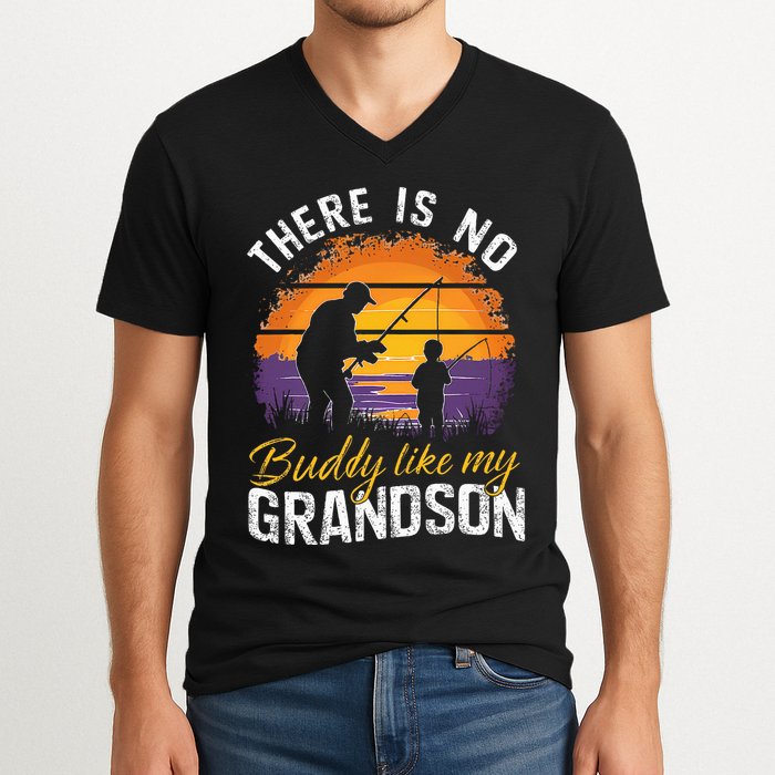 There Is No Buddy Like My Grandson Matching Grandpa Outfit V-Neck T-Shirt