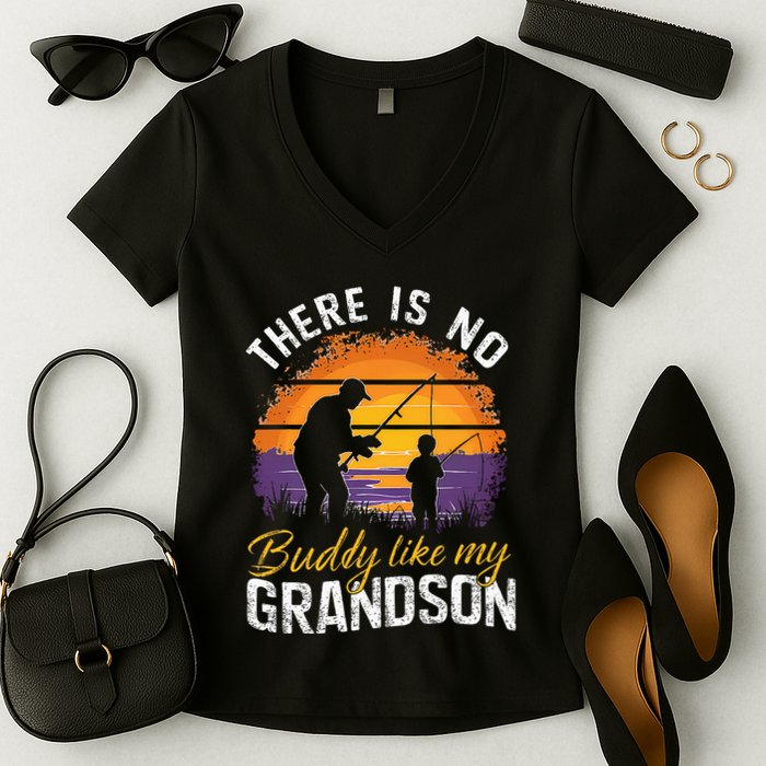 There Is No Buddy Like My Grandson Matching Grandpa Outfit Women's V-Neck T-Shirt