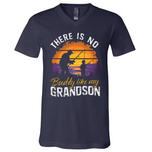 There Is No Buddy Like My Grandson Matching Grandpa Outfit V-Neck T-Shirt