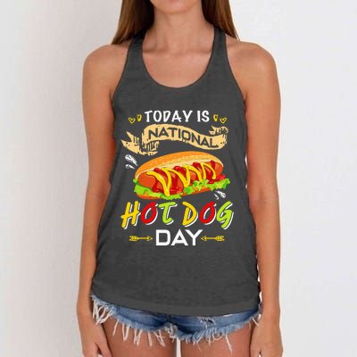 Today Is National Hot Dog Day Funny Hot Dog Gifts Women's Knotted Racerback Tank