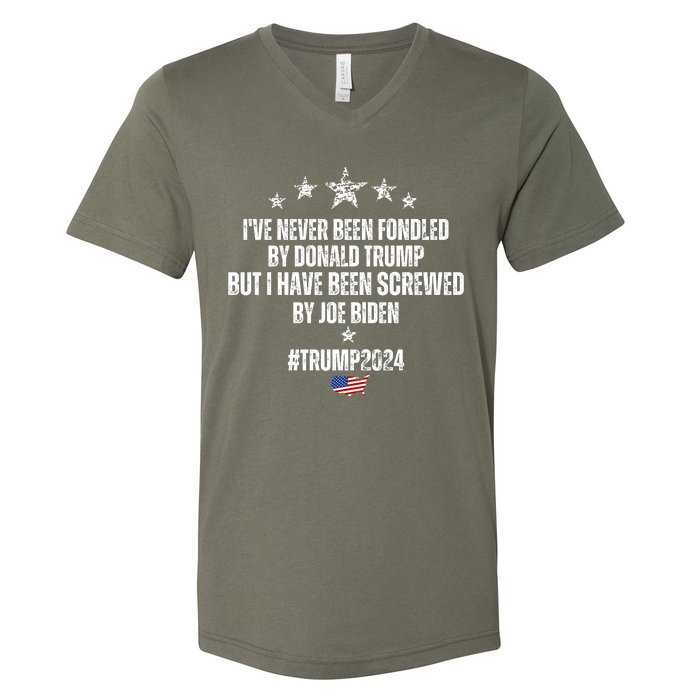 TRUMP2024 I've Never Been Fondled By Trump But I Have Been Screwed By Biden V-Neck T-Shirt