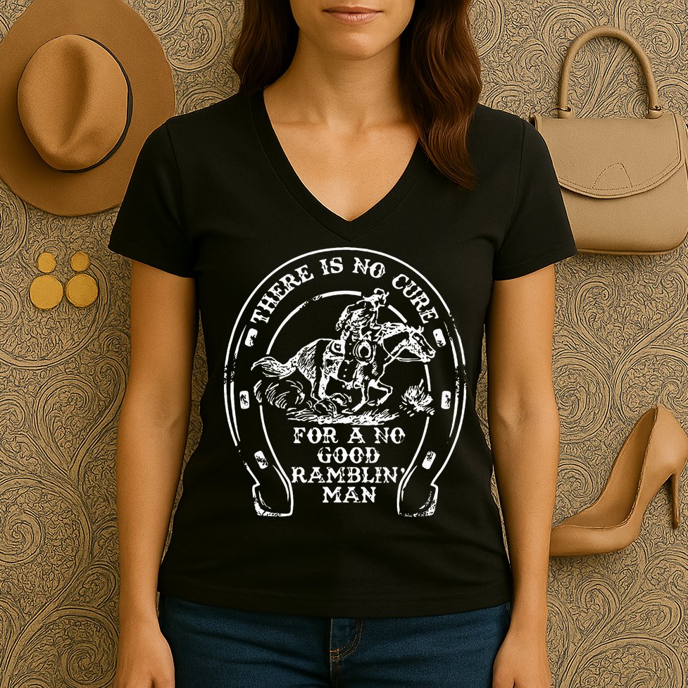 There Is No Cure For A No Good Ramblin' Man Quote Women's V-Neck T-Shirt