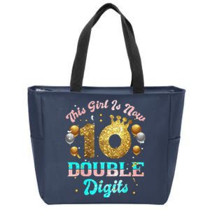 This Is Now Double Digits Birthday 10 Year Old Zip Tote Bag