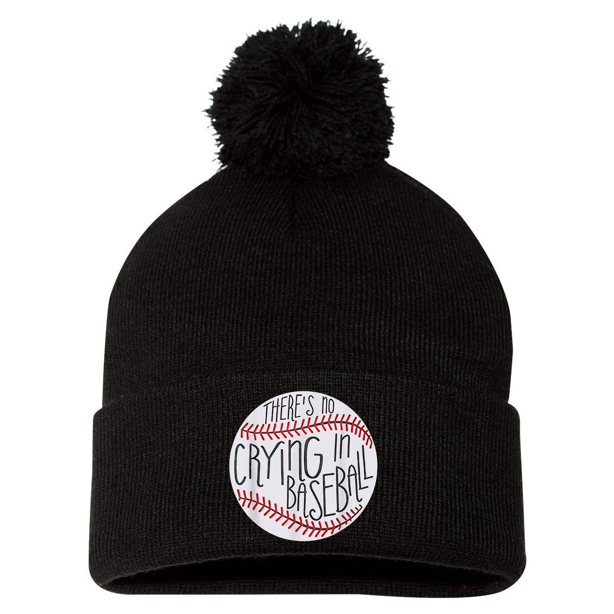 There Is No Crying In Baseball Funny Sports Ball Game Pom Pom 12in Knit Beanie