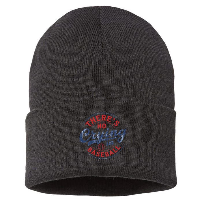There Is No Crying In Baseball Funny Game Day Baseball Mom  Sustainable Knit Beanie