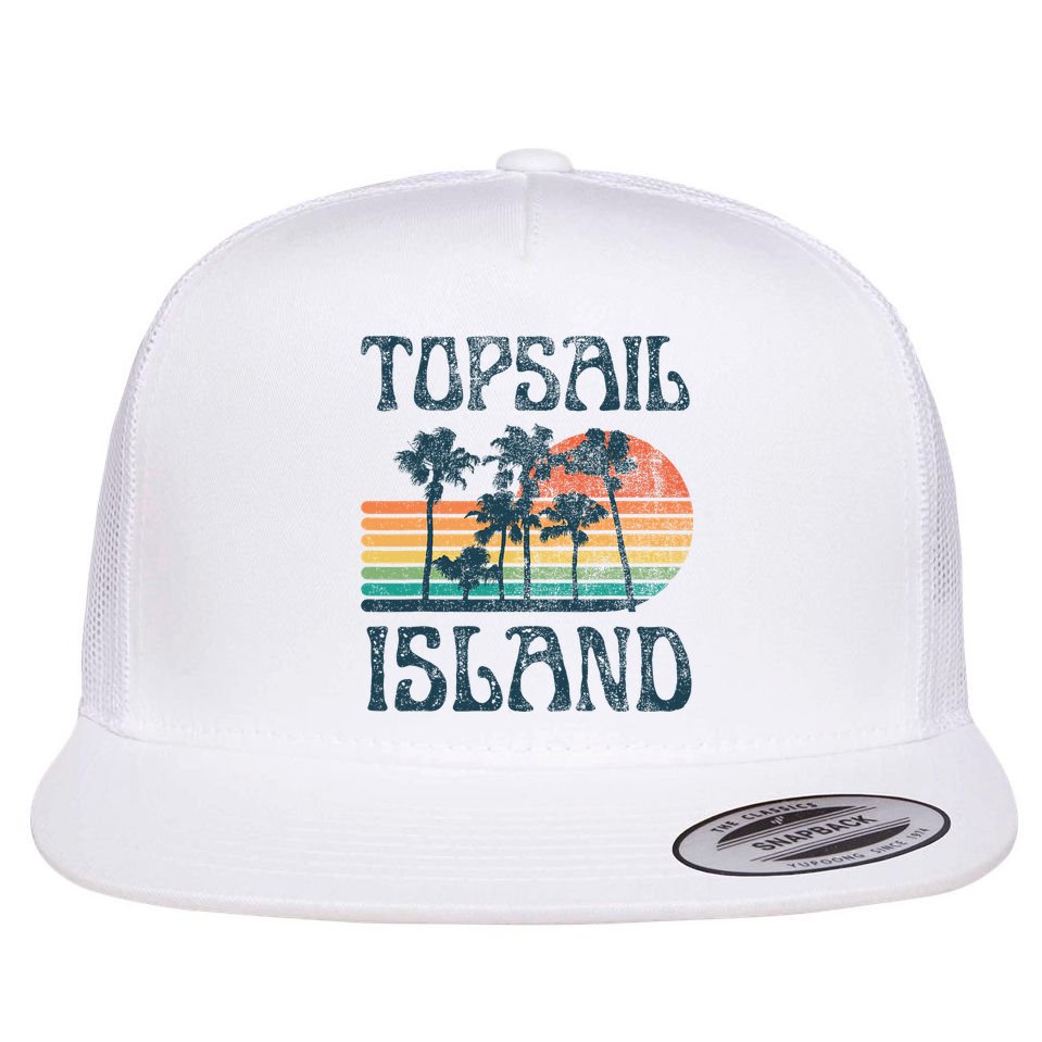 Topsail Island North Carolina Beach Summer Vacation Vintage Flat Bill Trucker Hat
