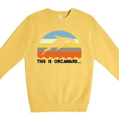 This Is Orcaward Funny Awkward Whale Sunset Premium Crewneck Sweatshirt