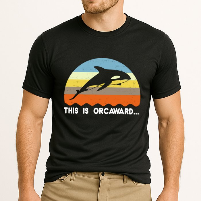 This Is Orcaward Funny Awkward Whale Sunset Cooling Performance Crew T-Shirt