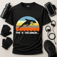 This Is Orcaward Funny Awkward Whale Sunset Cooling Performance Crew T-Shirt