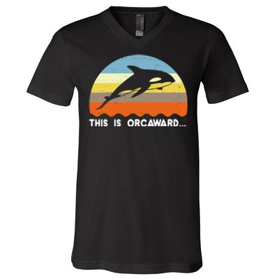 This Is Orcaward Funny Awkward Whale Sunset V-Neck T-Shirt