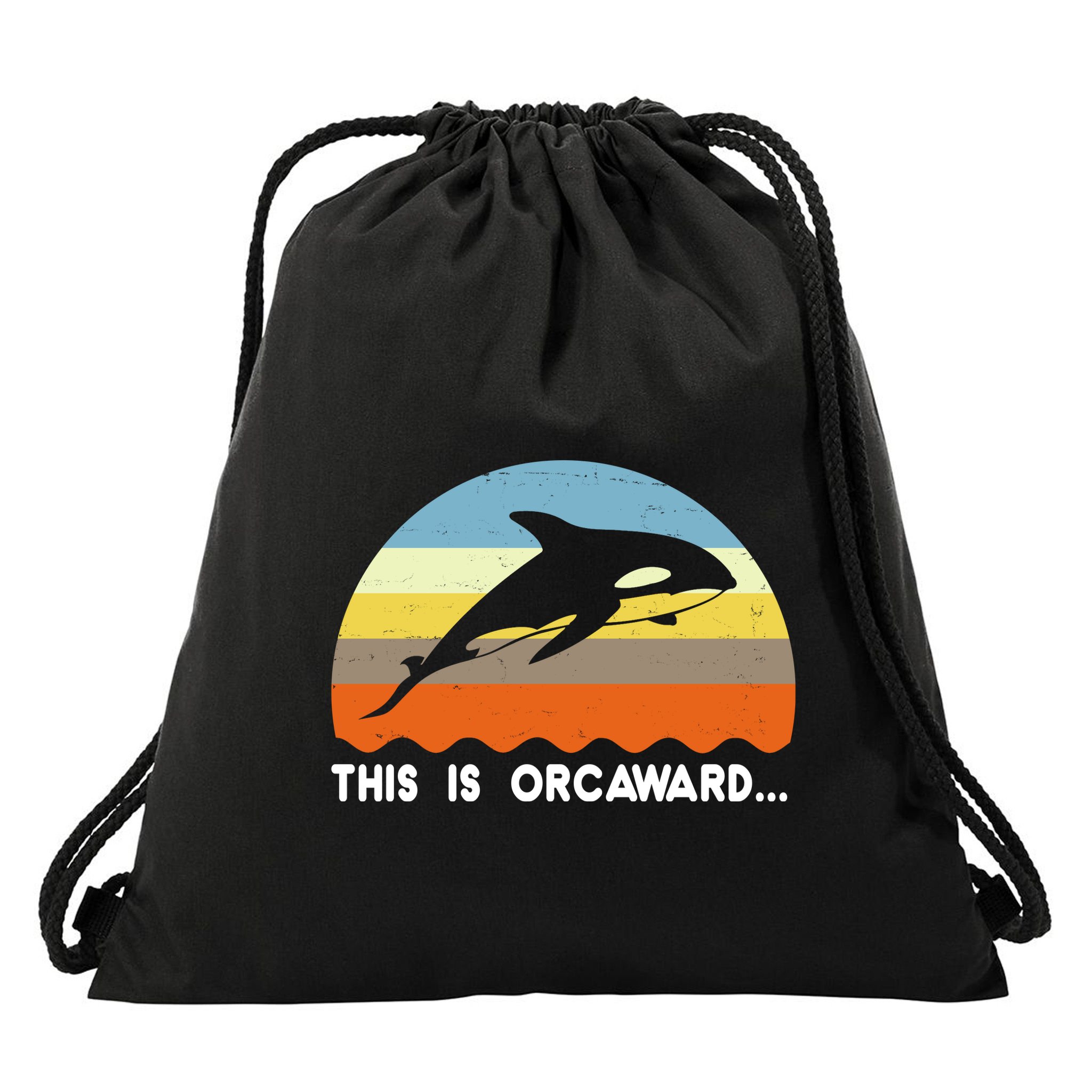 This Is Orcaward Funny Awkward Whale Sunset Drawstring Bag
