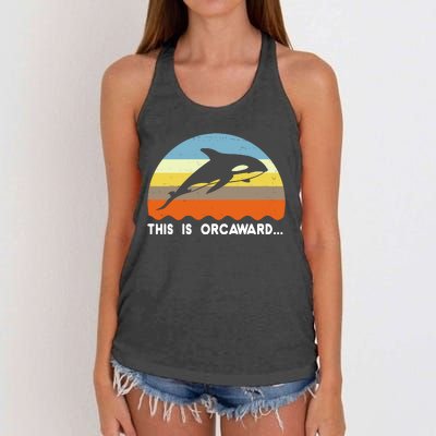 This Is Orcaward Funny Awkward Whale Sunset Women's Knotted Racerback Tank