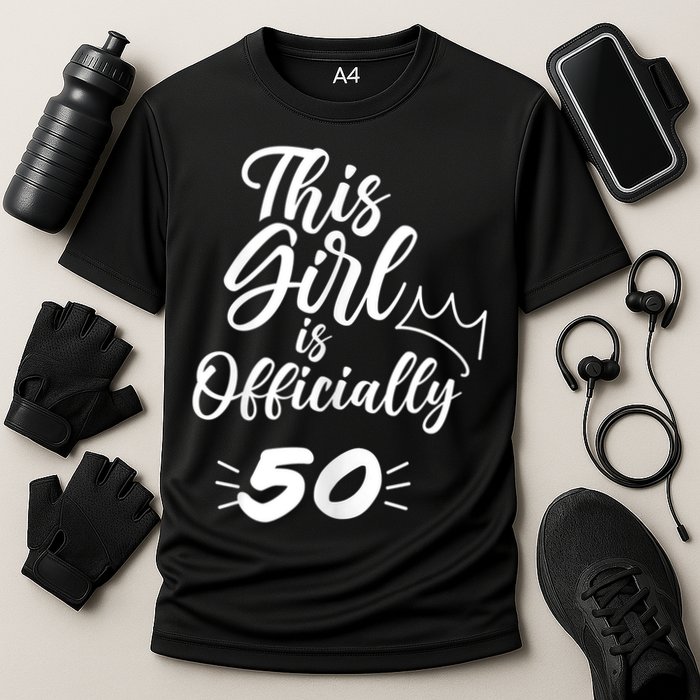 This  Is Officially 50 Fifty 50Th Fiftieth Cute Birthday Cooling Performance Crew T-Shirt