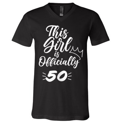 This  Is Officially 50 Fifty 50Th Fiftieth Cute Birthday V-Neck T-Shirt