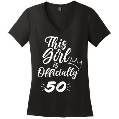 This  Is Officially 50 Fifty 50Th Fiftieth Cute Birthday Women's V-Neck T-Shirt