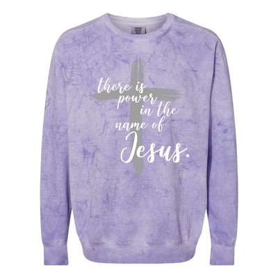 There Is Power In The Name Of Jesus Cross Colorblast Crewneck Sweatshirt