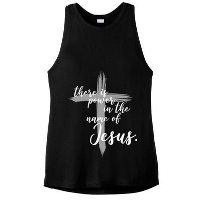 There Is Power In The Name Of Jesus Cross Ladies PosiCharge Tri-Blend Wicking Tank